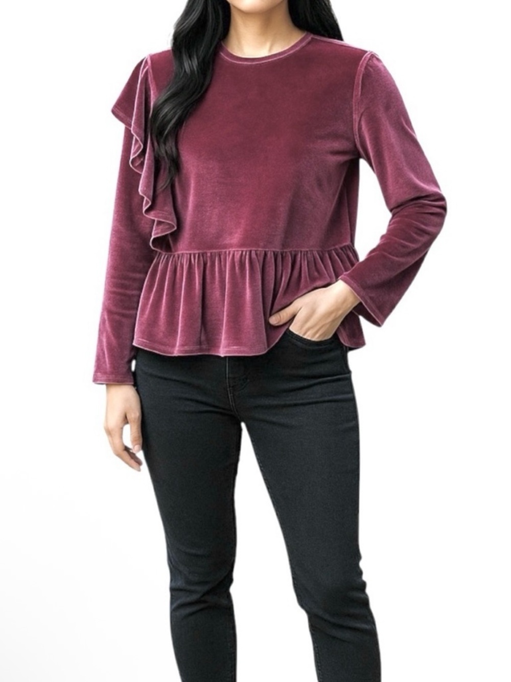 ASOS Velour Ruffle Trim OverSized Shirt Size 8